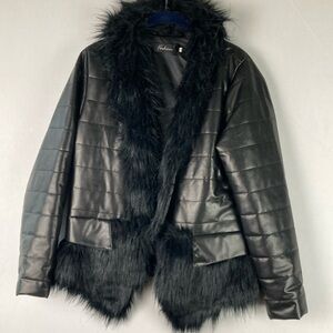 Fashion brand, black, leather, and fur waist jacket